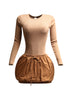 Ribbed long sleeve open back bubble skirt mini dress