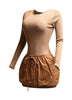 Ribbed long sleeve open back bubble skirt mini dress