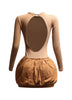 Ribbed long sleeve open back bubble skirt mini dress