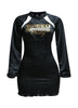 Front view of the Speed Racing Ruched Bodycon Dress in Black