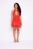 Shirring detailed halter layered ruffle dress
