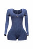 Mineral washed long sleeve romper