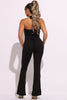 Halter deep V neck flare jumpsuit