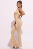 Halter deep V neck flare jumpsuit