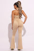 Halter deep V neck flare jumpsuit