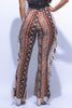 Boho printed flared pant with fringe detail