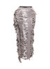 Cutout detailed distressed denim fringe maxi skirt