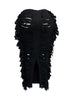 Cutout detailed distressed denim fringe maxi skirt