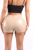Ruched latex low rise micro mini shorts
