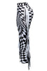 distorted illusion checkered maxi skirt with color blocked black and white double fringe