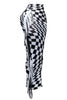 distorted illusion checkered maxi skirt with color blocked black and white double fringe