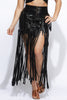 Faux leather fringed skirt