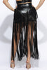 Faux leather fringed skirt