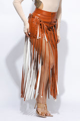Faux leather fringed skirt