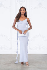 Open Ruched Back Maxi Dress w flowy accent