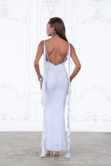 Open Ruched Back Maxi Dress w flowy accent