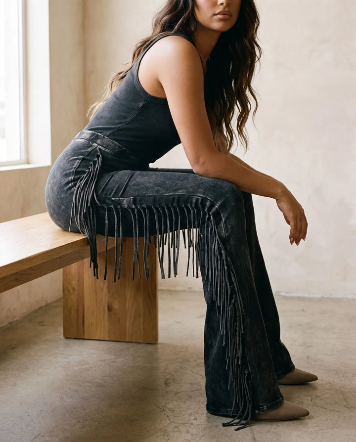 The Bogomore Fringe Pant – Charcoal view 2