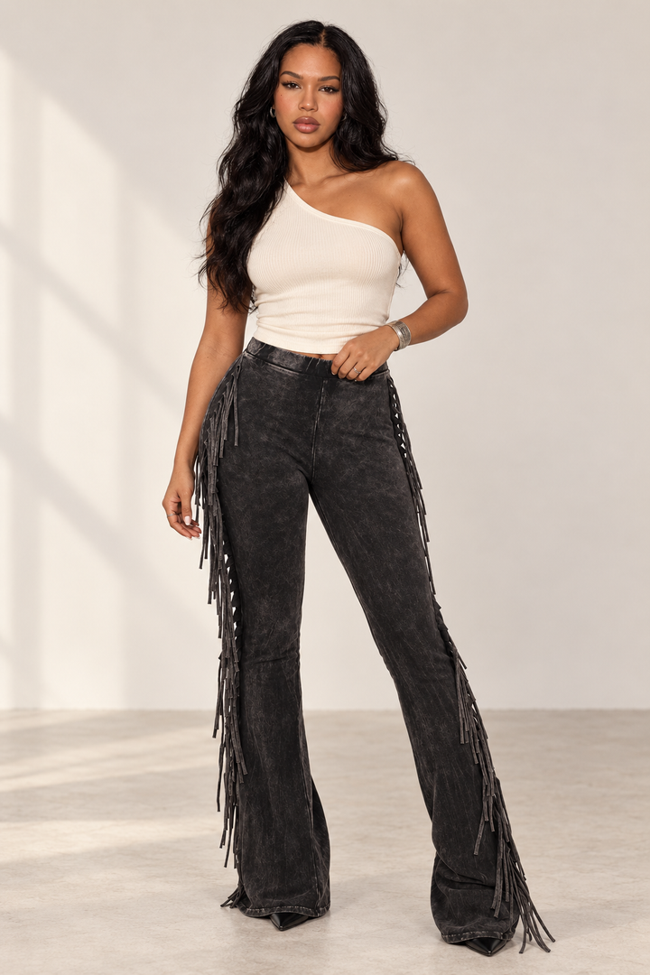 The Bogomore Fringe Pant – Charcoal view 1