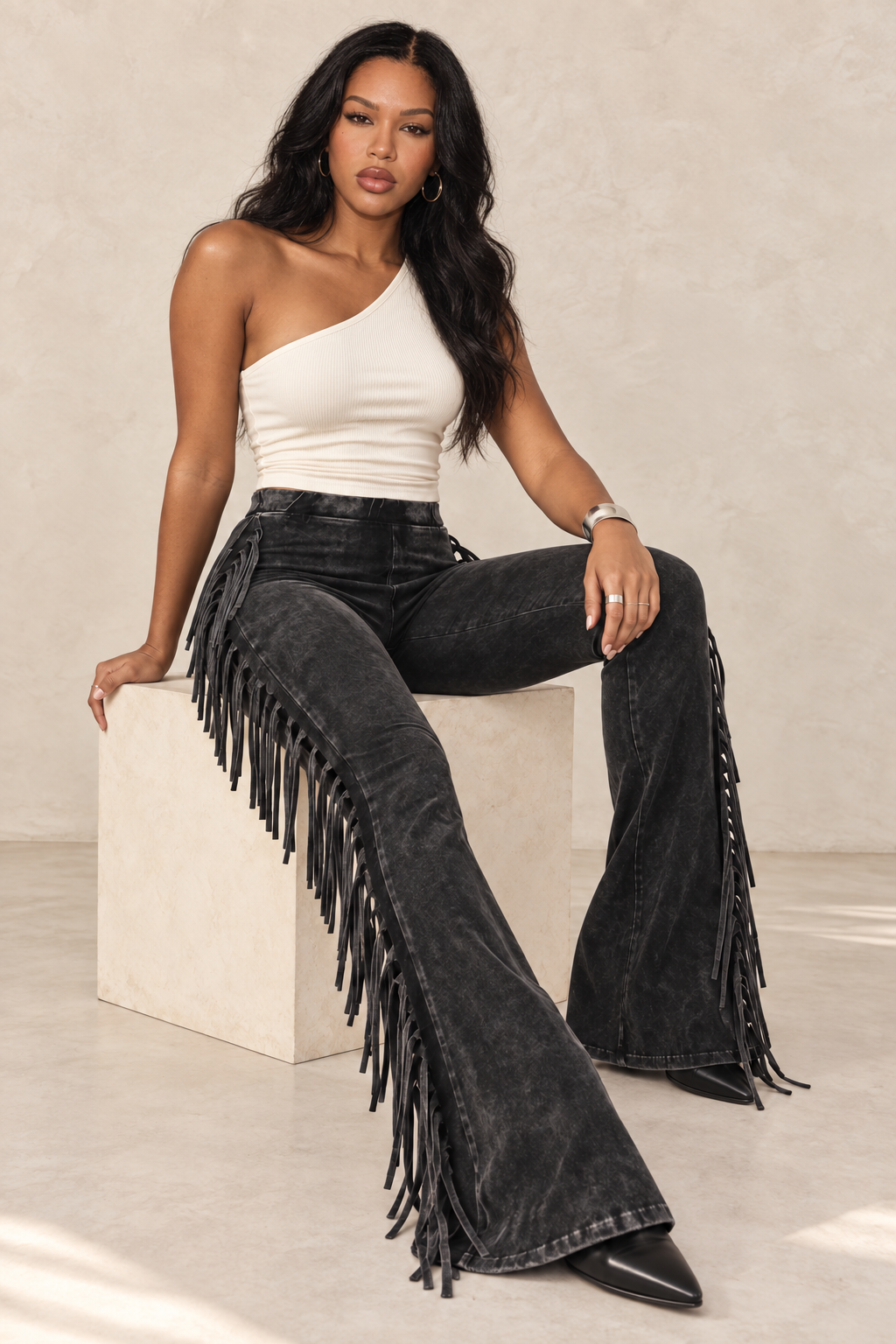 The Bogomore Fringe Pant – Charcoal view 3