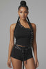 Admit One Studded Halter Short Set