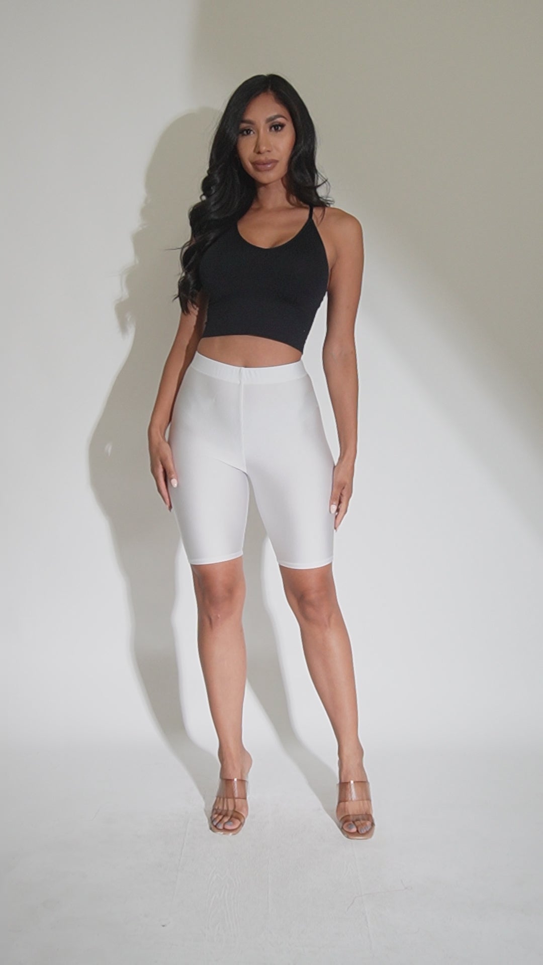 Highwaisted shiny nylon biker shorts in plus size