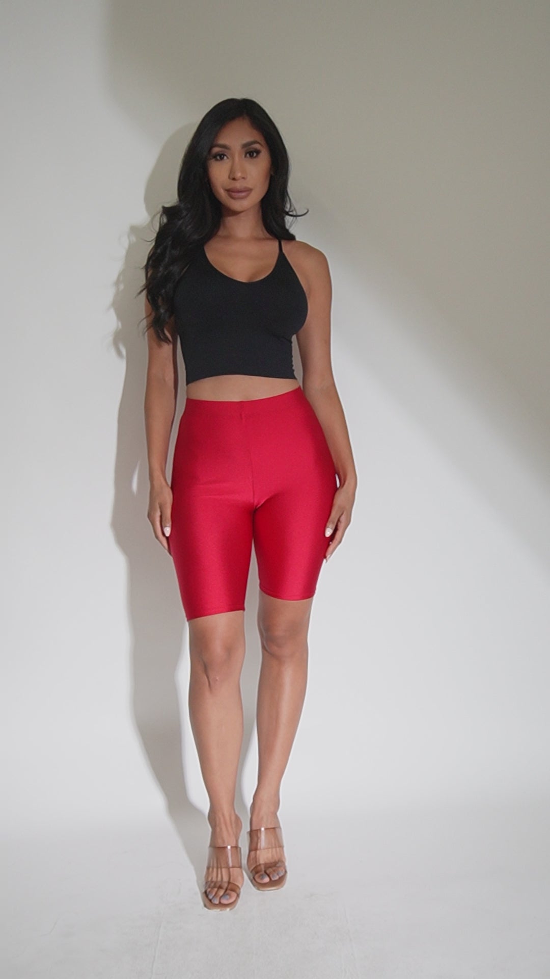 Highwaisted shiny nylon biker shorts in plus size