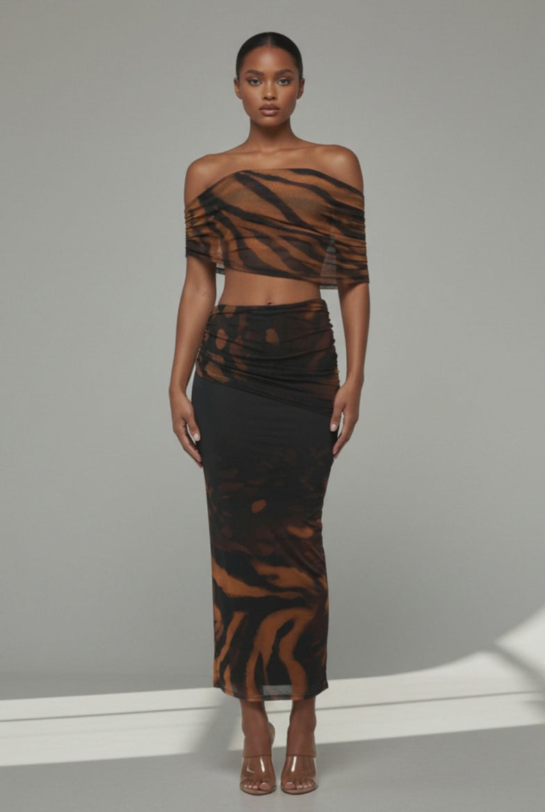Savage Rhythm Off Shoulder Mesh Midi Set