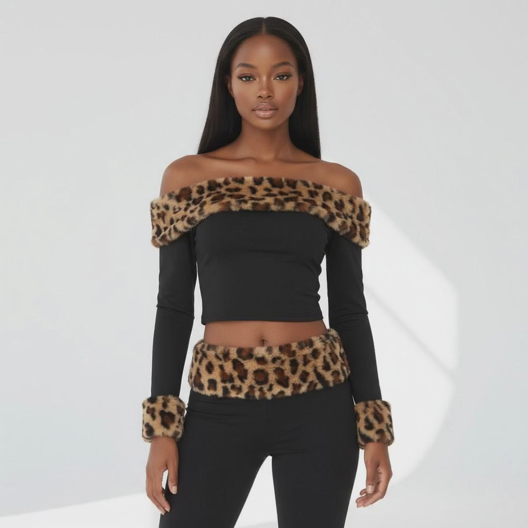 Wild Luxe Off-Shoulder Fuzzy Flare Set