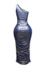Ombre & gold mesh layered one shoulder maxi dress