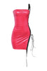Shiny hot pink faux croc tube dress with lace-up side and slim fit


