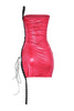 Sleeveless hot pink mini dress with crocodile texture and corset-style side tie


