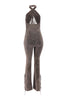 Olive slim-fit jumpsuit with flared hem