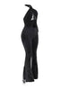 Mineral washed black jumpsuit with side fringe
