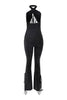Black slim-fit jumpsuit with flared hem