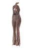 Chic brown fringe jumpsuit for parties