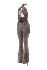 Unique olive fringe jumpsuit for festivals