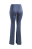 Back view of slate blue flared pants with curve-accentuating silhouette