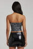 Black PU strap top back view with adjustable clear strap and exposed back design